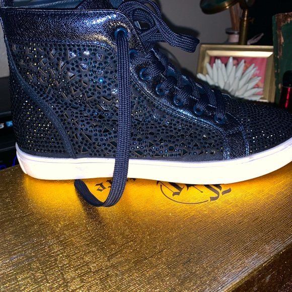 High top tennis shoes navy sequins - Picture 1 of 7